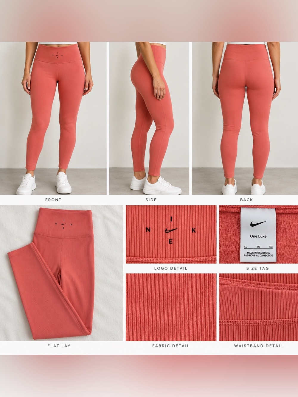 Nike One Luxe Coral-Red High-Waist Leggings
